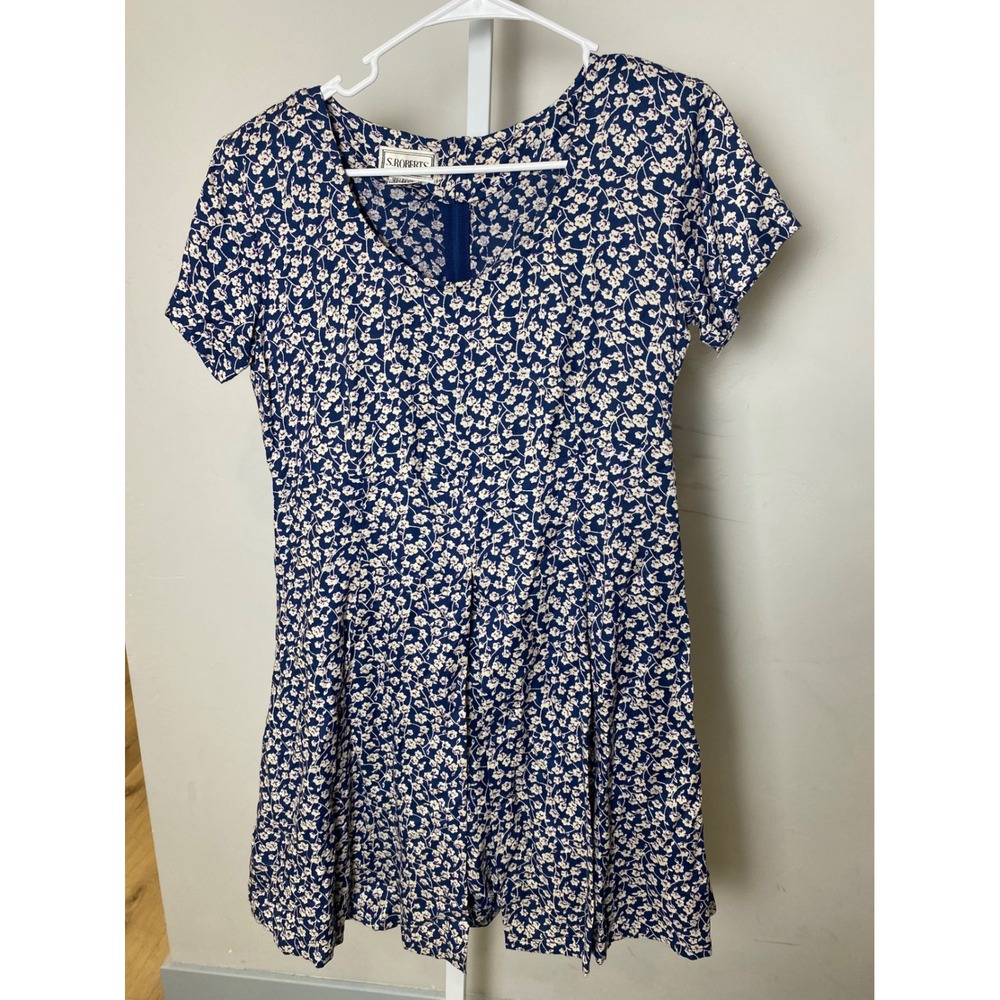 S. Roberts Vintage 90's Navy Floral Mini Dress with Peek-A-Boo Shorts Size 9/10